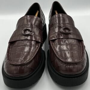 NWB Coach Leah Embossed Croc Leather Loafer Maple Women's Size 10 B